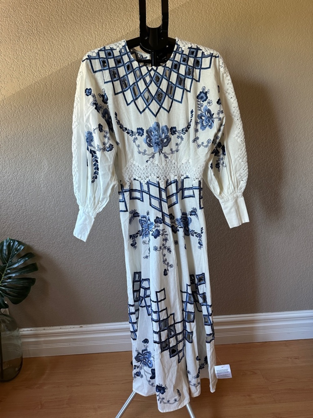 ASOS White Maxi Dress with Blue Floral Embroidery